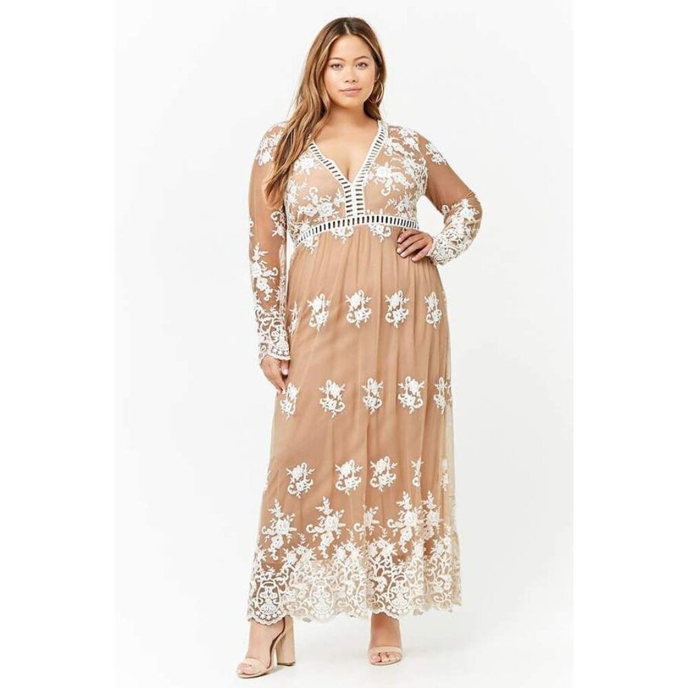 Forever 21 Nude Maxi Dress with White Embroidered Lace
